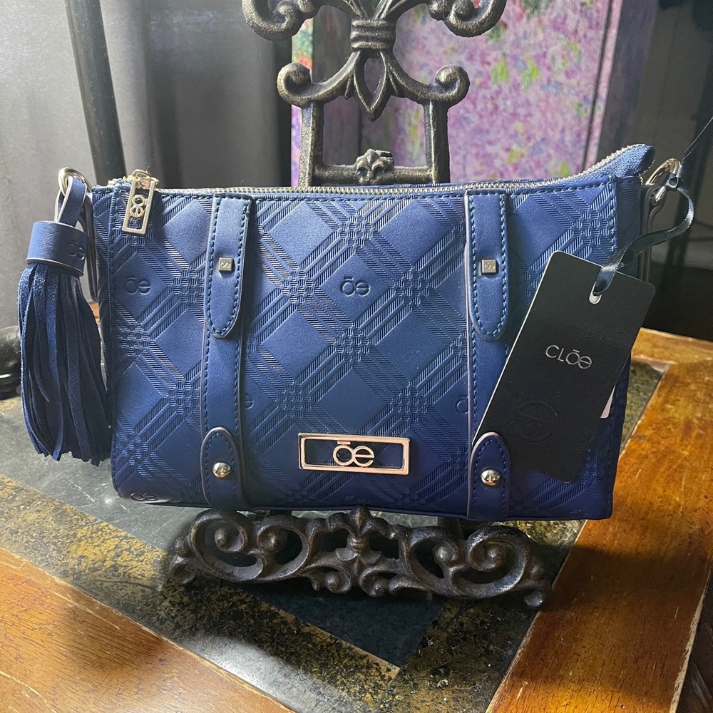 Blue shoulder bag with tassel